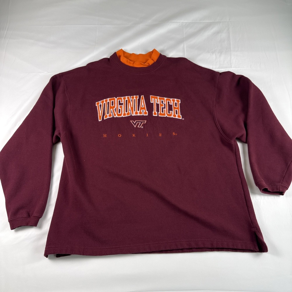 Virginia Tech Hokies Sweatshirt Mens XL Maroon Orange Crew Neck Pullover